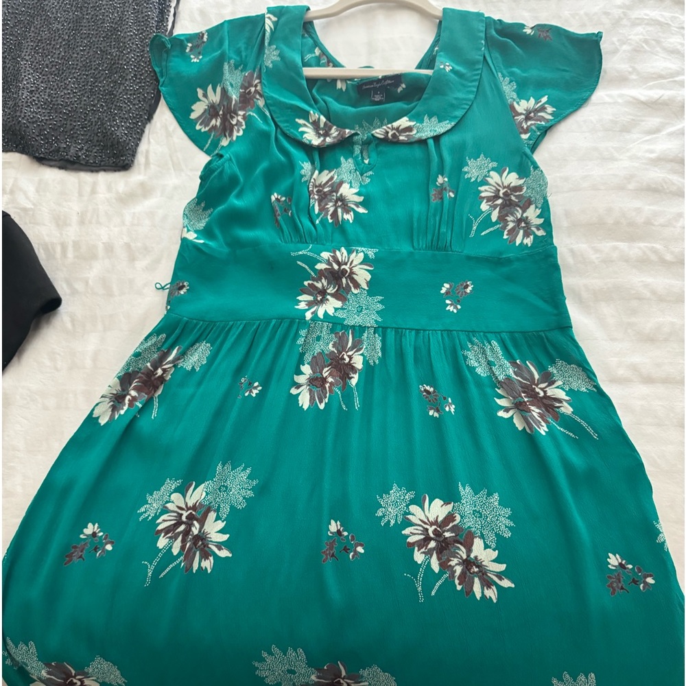 Green and brown floral silk midi dress